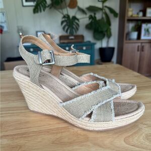 b.o.c. Beige Fabric Espadrille Wedge Comfort Bohemian Sandals